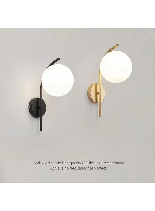 Black Modern Glass Globe Wall Sconce Semi Flush Mount Light Fixture E27 Bulb Base for Hallway Bedroom Living Room - Image 2
